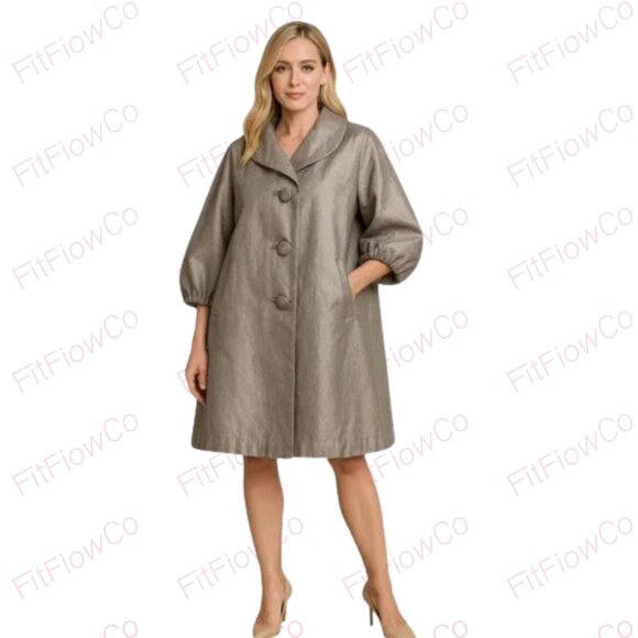ECI New York Jackets & Blazers - 🔥 ECI Silk-Blend Metallic Tan Swing Jacket / Coat – Size 16 – EUC